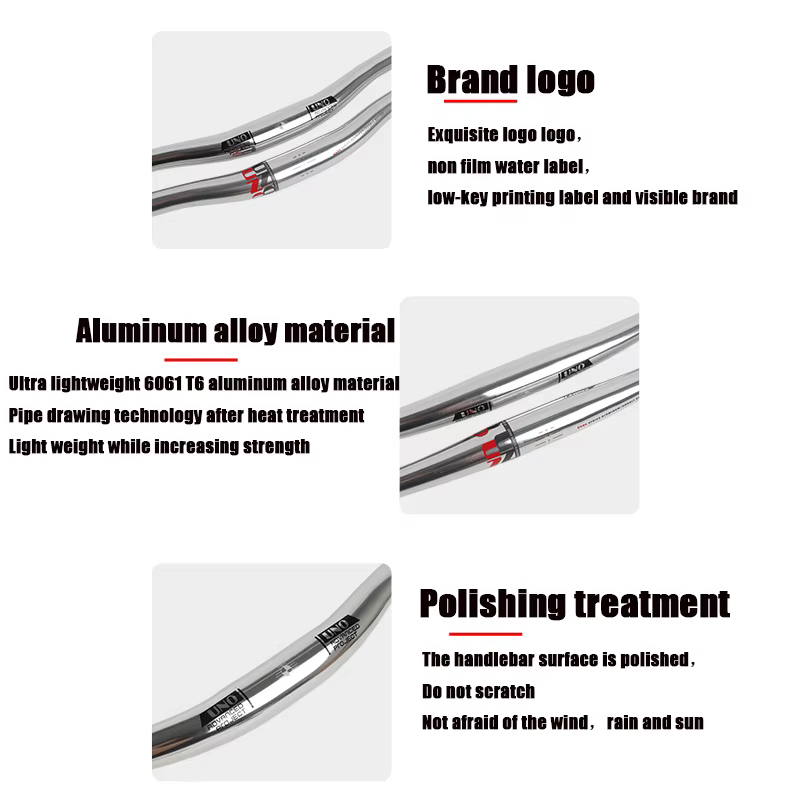 UNO-Guidon plat et courbé pour vélo, couleur argent, pour VTT, dimensions 31.8mm, 640mm, 680mm, 720m