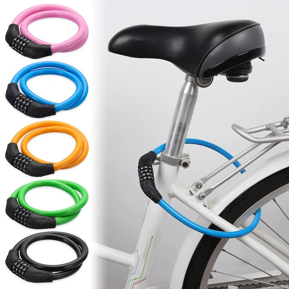 Serrure de vélo à numéro combiné à 4 chiffres, solide et robuste, sécurité du Cycle, câble en acier,