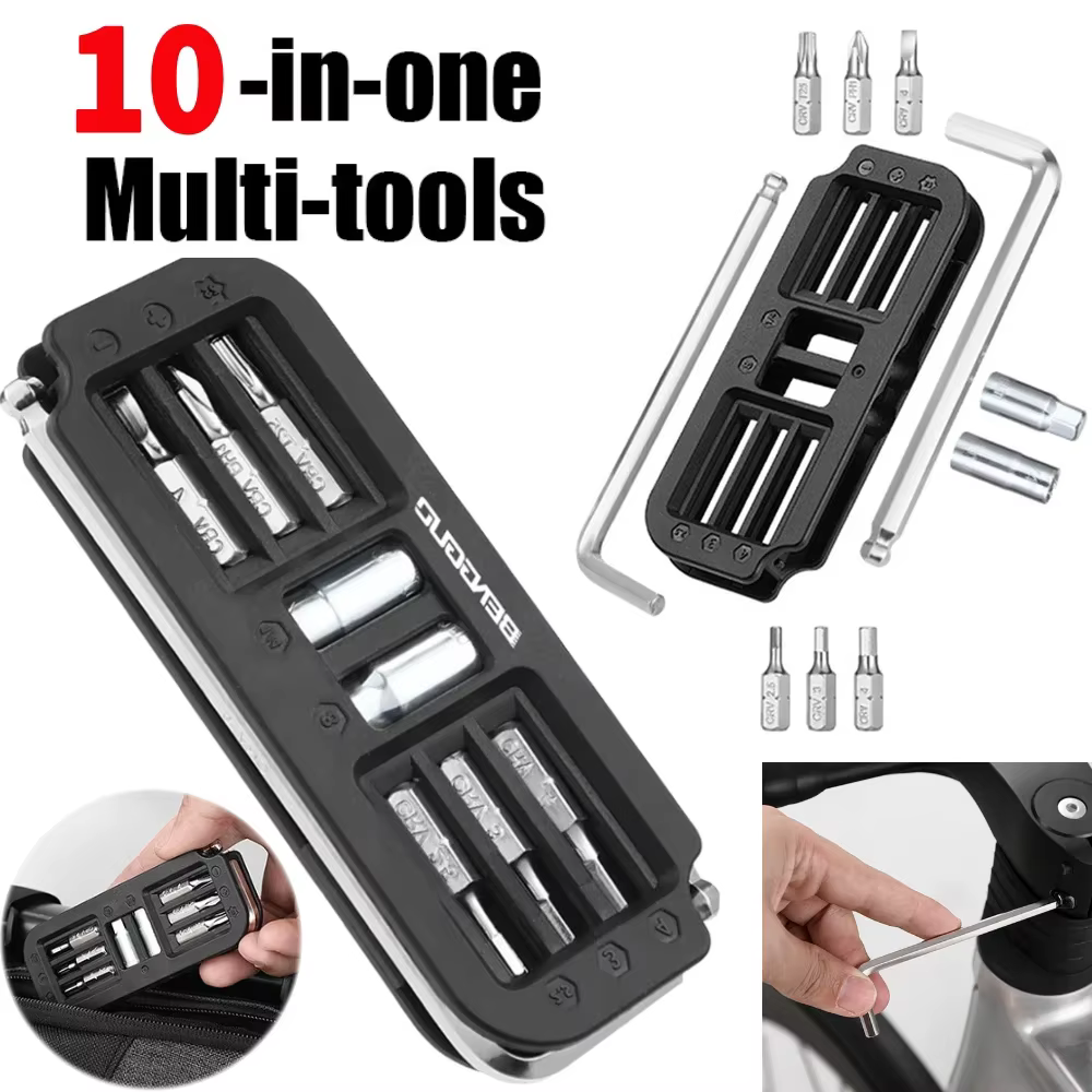 Outils de réparation de vélo 10 en 1, Kit d'outils multifonctionnels de réparation de vélo de route 