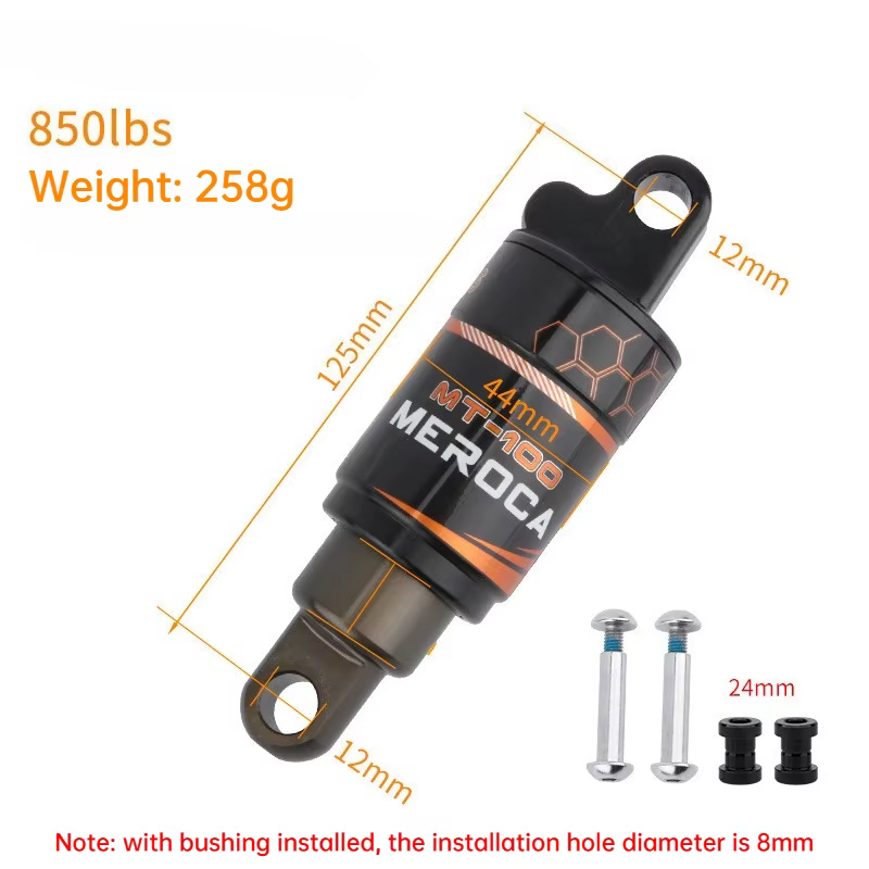 Amortisseur arrière pour vélo et trottinette MEROCA 125/150/165 mm, suspension hydraulique à ressort