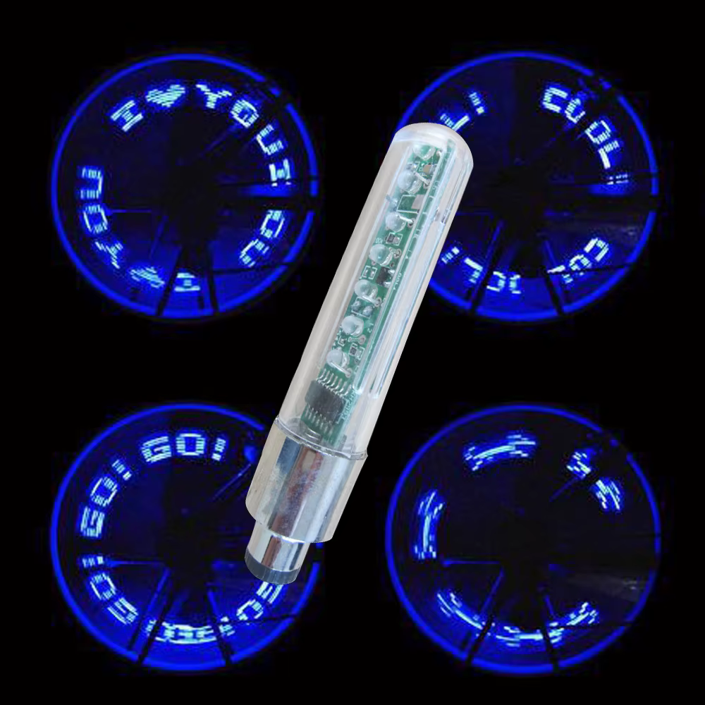 Lettre bouchons de Valve de pneu lumière roue de vélo lampe à rayons 7 couleurs Double face lumière 
