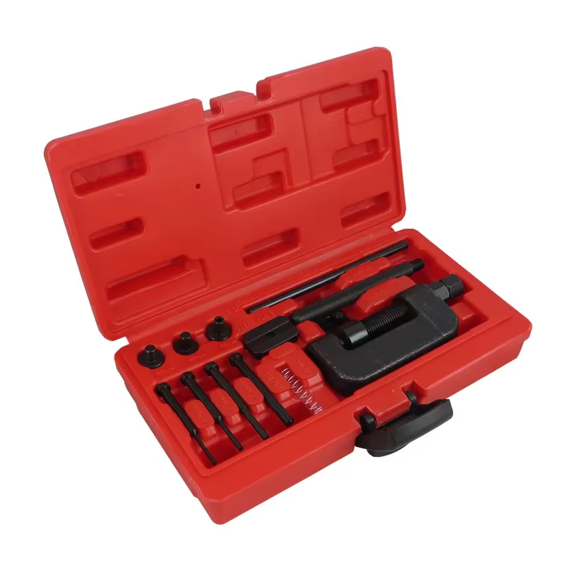 Kit d'outils de réparation de rivetage avec boîtier rouge, 13 pièces, pour moto et vélo, séparateur