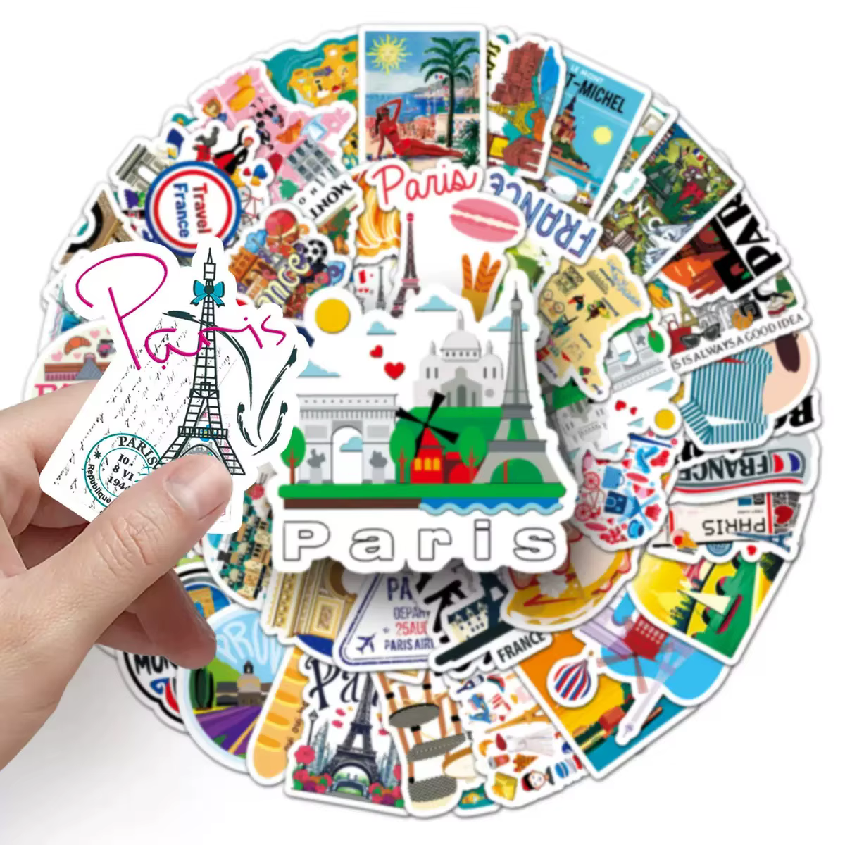 50 autocollants mignons de voyage France Paris, esthétiques, avec la Tour Eiffel et paysages, pour m