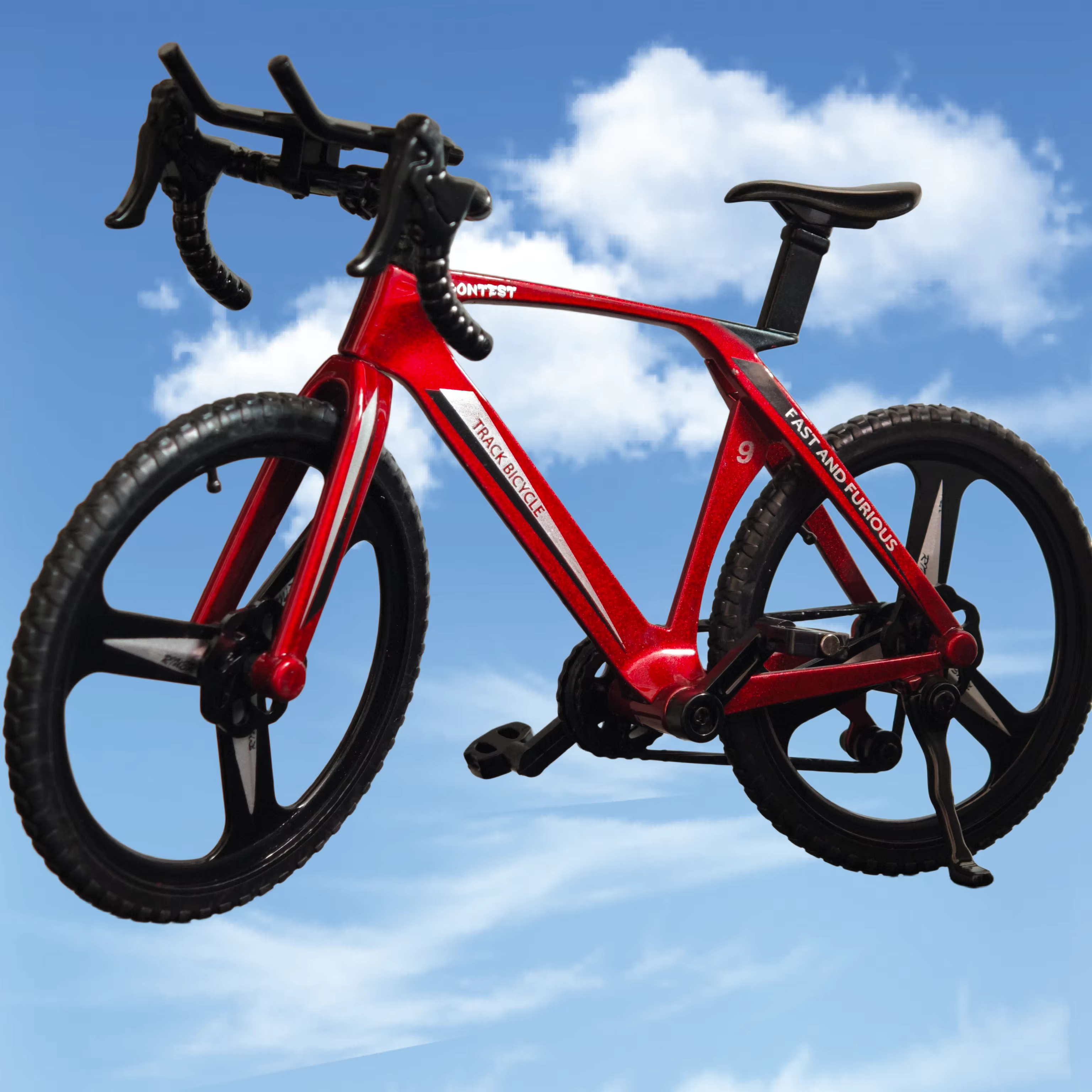 Mini modèle de vélo de route simulé, ornement réaliste de vélo de course avec roues intégrées à 3 ra