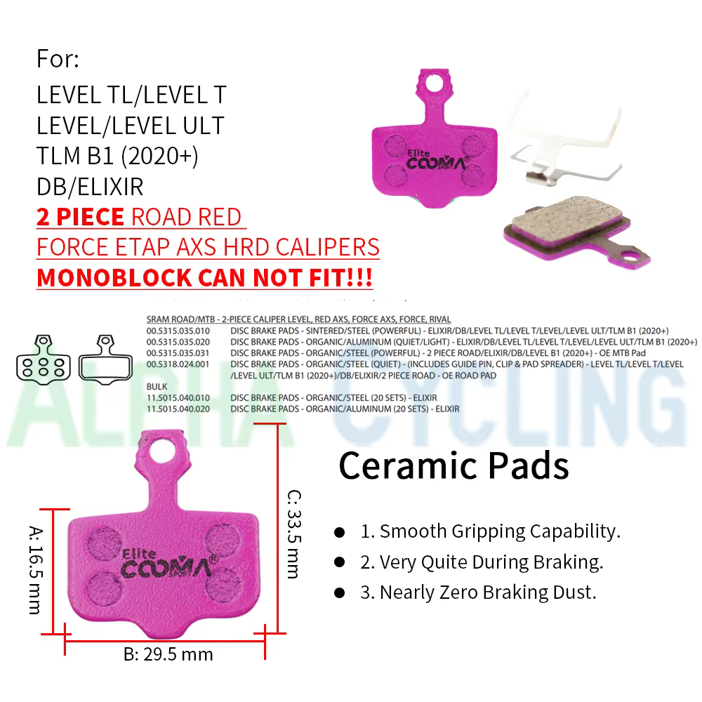 4 paires de plaquettes de frein à disque en céramique pour vélo SRAM Red Force ETAP AXS HRD DB LEVEL