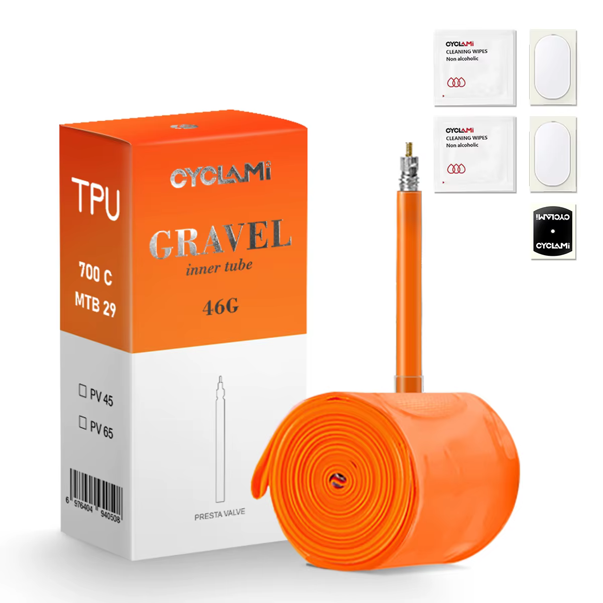 CYCLAMI-Chambre à air pour vélo de gravier ultraléger, matériau TPU, opathie 45mm, longueur 65mm, as