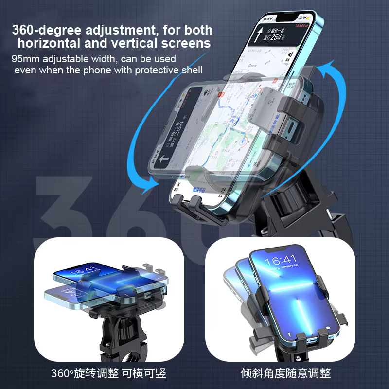 Support de téléphone antidérapant 360 °   Support de téléphone de vélo rotatif et réglable pour le c