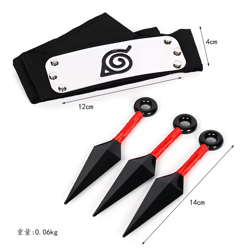 Ensemble Ninja Complet : Drapeau, Gants Kakashi, Kunai, Bandana de Protection Frontale – Costume de 