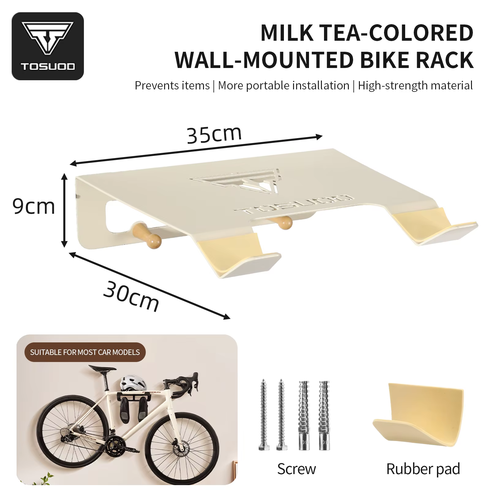 Support mural pour vélo TOSUOD, en acier robuste et stable, support mural pour vélo, rangement intér