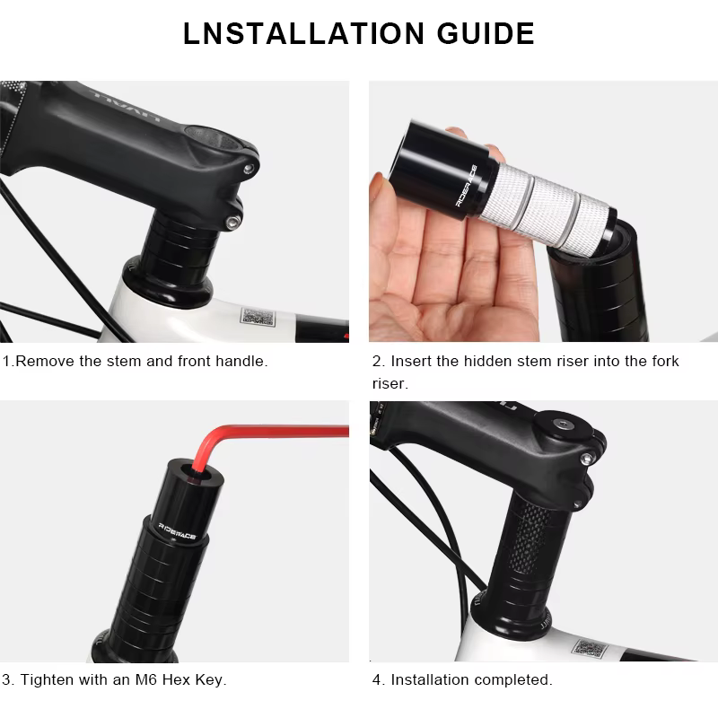 Extension de hauteur de tige de guidon de vélo 1-1/8 "(28.6mm), fourche en alliage, rehausseur caché