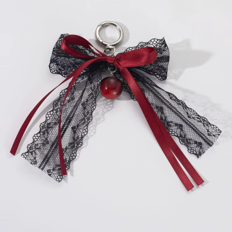 Porte-clés cadeau mignon pour la Saint-Valentin, nœud en dentelle avec chaîne de perles et breloque 