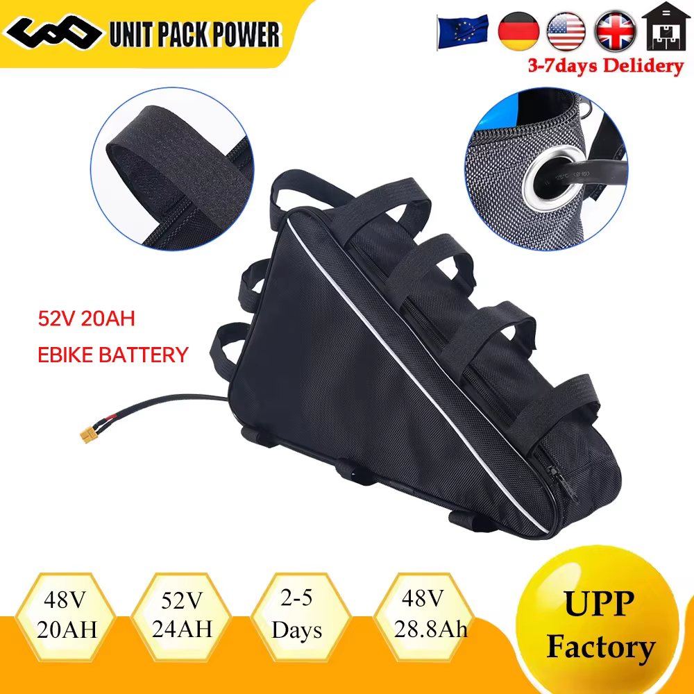 Batterie lithium triangulaire pour vélo électrique, 48V, 28Ah, 52V, 21700 cellules, 50A, BMS, grande