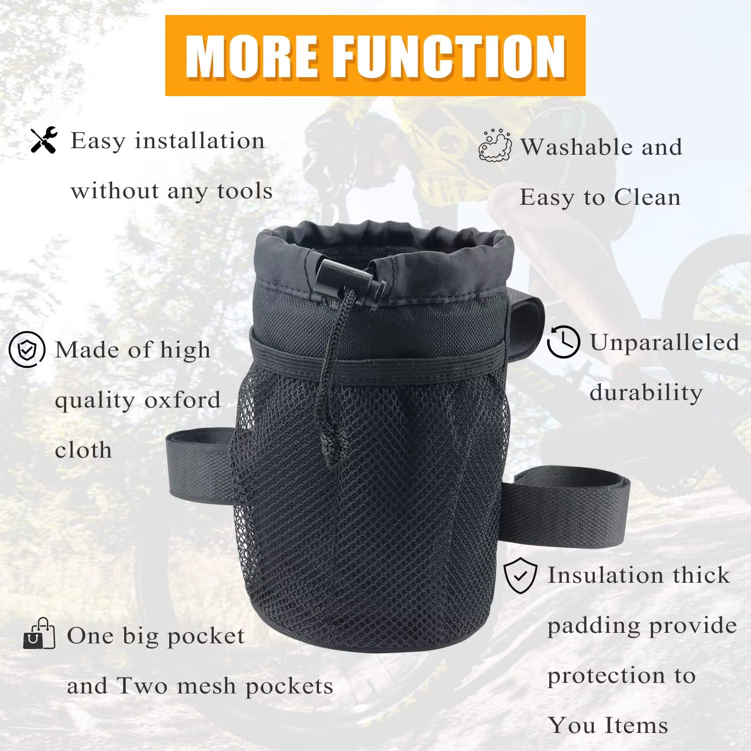 2in1 vélo guidon support pour téléphone vélo porte-bouteille d'eau maille poche universelle ajusteme