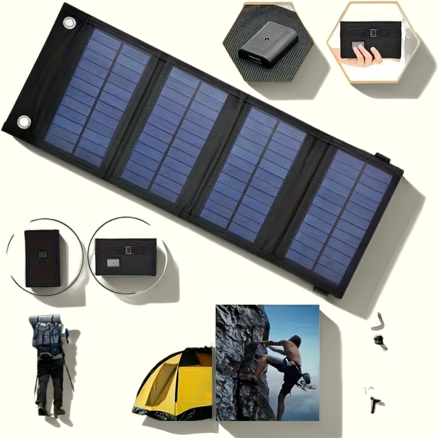 1 panneau solaire pliable pratique avec port USB 5V, panneau solaire pliable, panneau solaire flexib