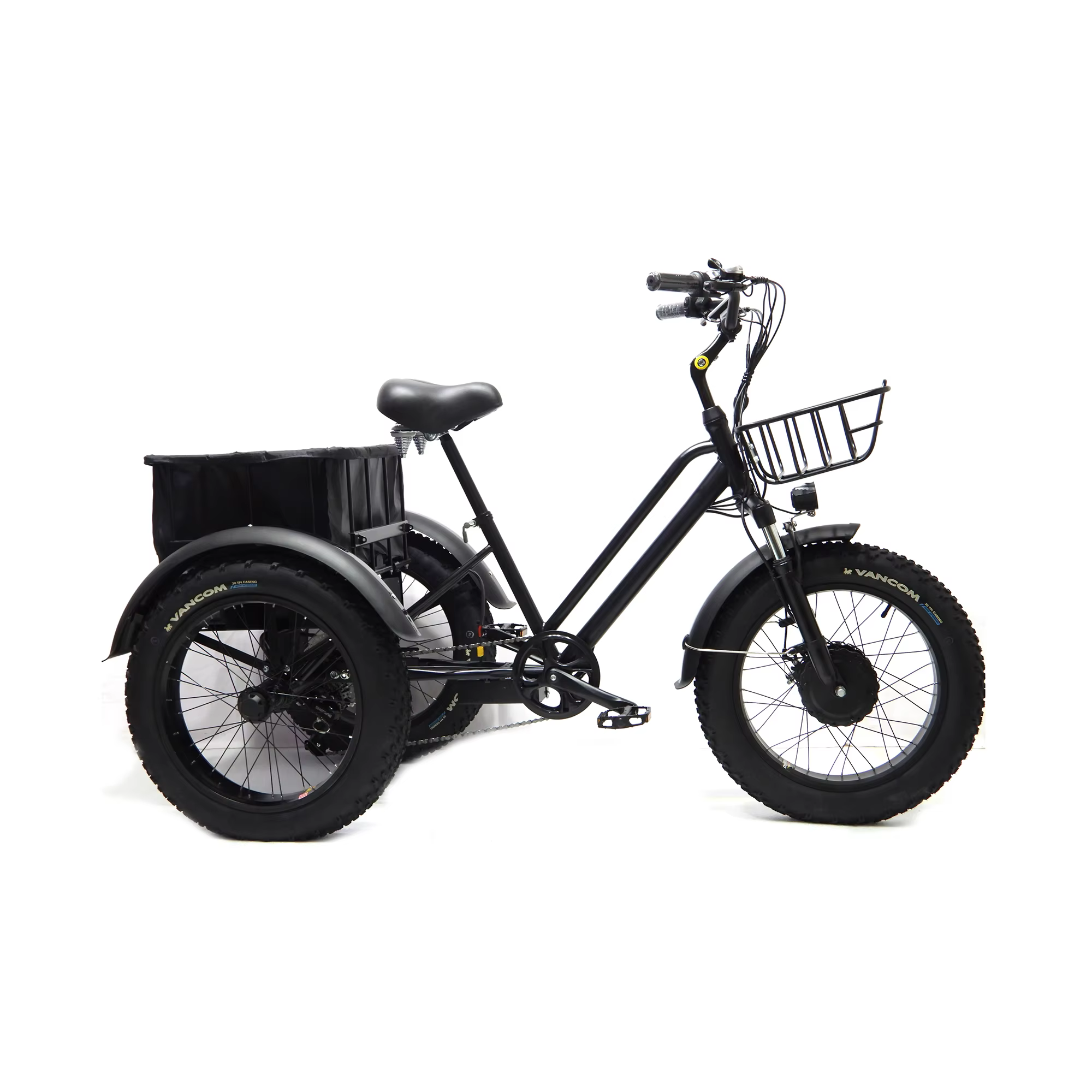 Tricycle électrique 500W 48V pour adultes, pneus larges de 20 pouces, vélo cargo électrique à 3 roue