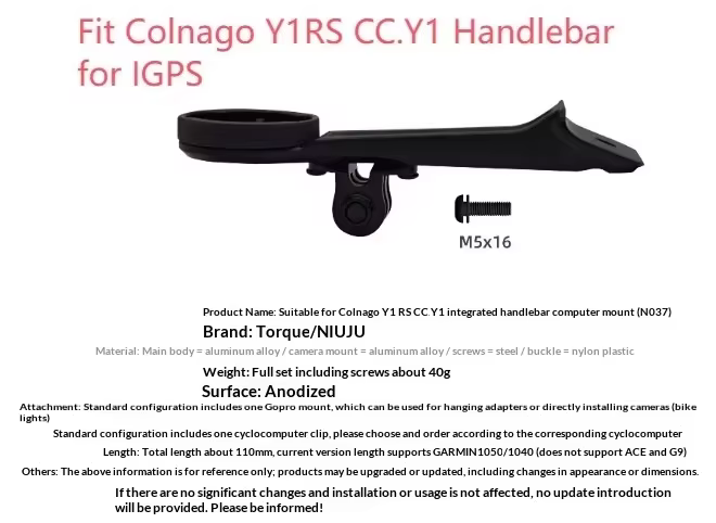 Support de compteur de vélo en aluminium CNC pour Colnago Y1RS CC.Y1, guidon intégré pour GOPRO Garm