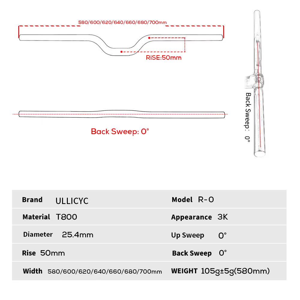 ULLICYC guidon de vélo pliant Ultra léger guidon BMX guidon pour enfants rehaussant 25.4mm/31.8mm 3K