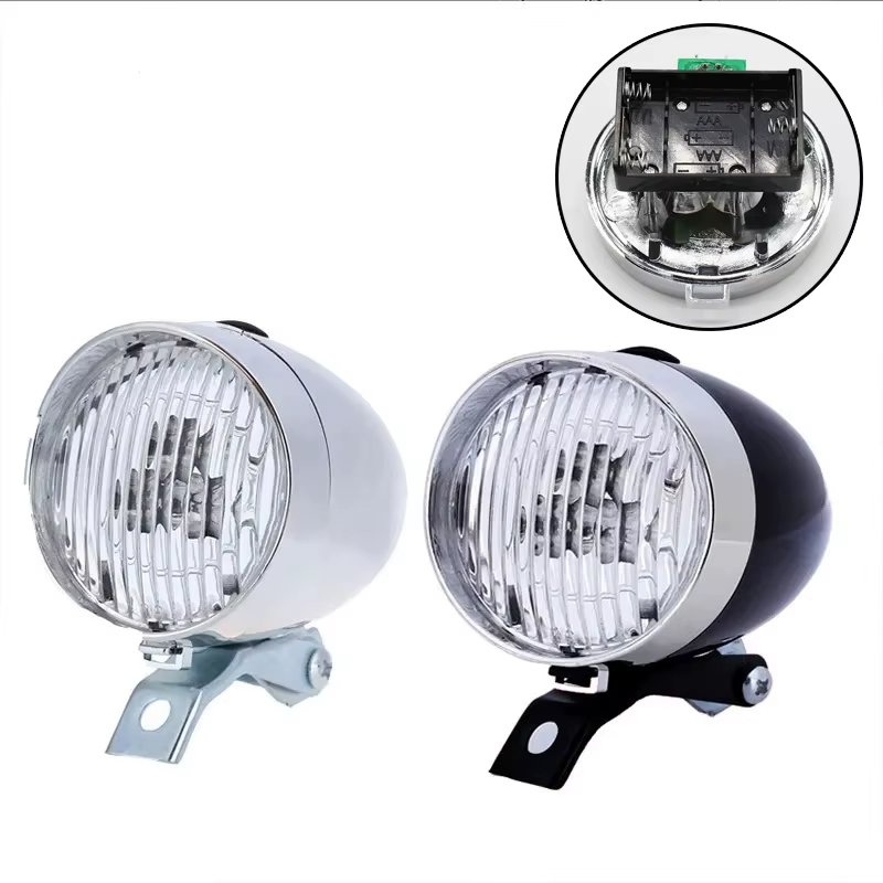 Phare de vélo rétro, coque en plastique ABS, lumière de vélo classique LED, lampe avant de conduite