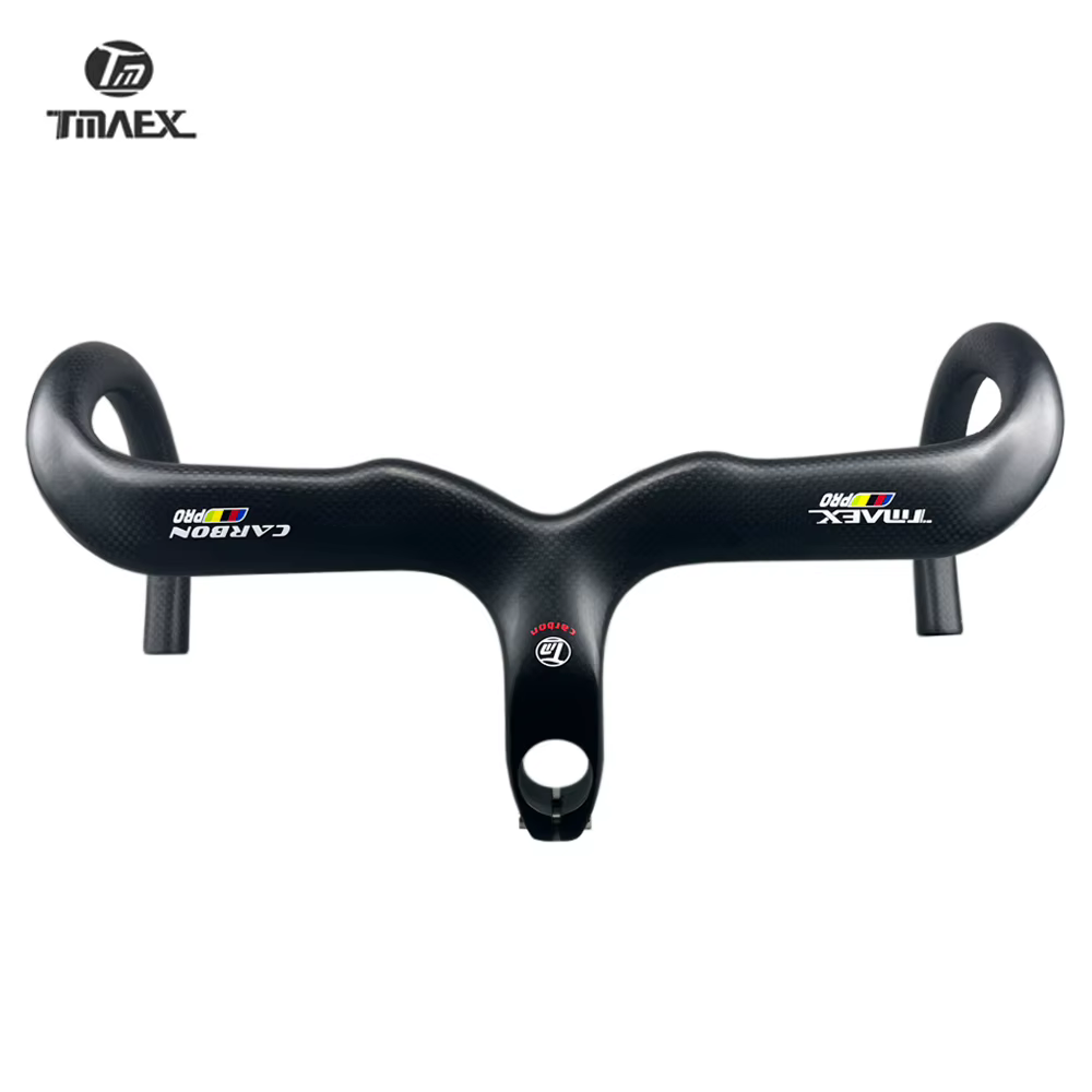 TMAEX-Guidon de vélo en carbone, ultraléger, guidon et potence intégrés, pièces de vélo de route, 3K