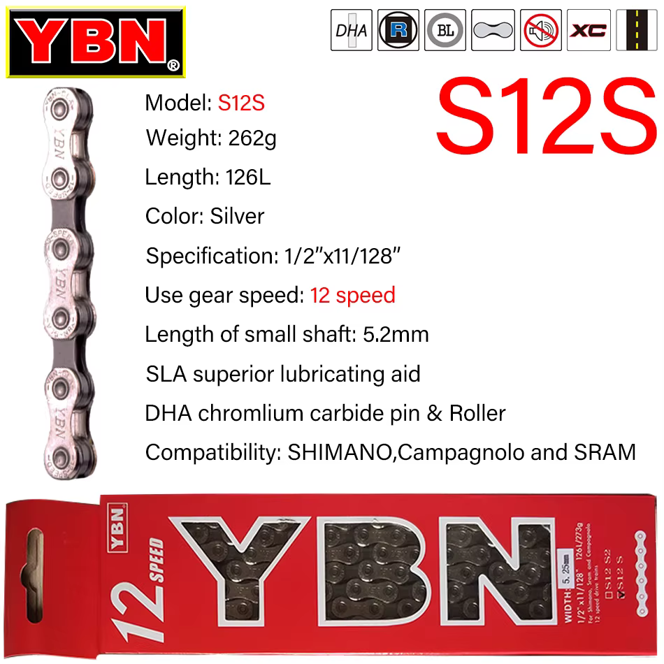 Chaîne de vélo YBN 8/9/10/11/12 vitesses chaîne de vélo de route vtt Compatible avec SRAM SHIMANO ch