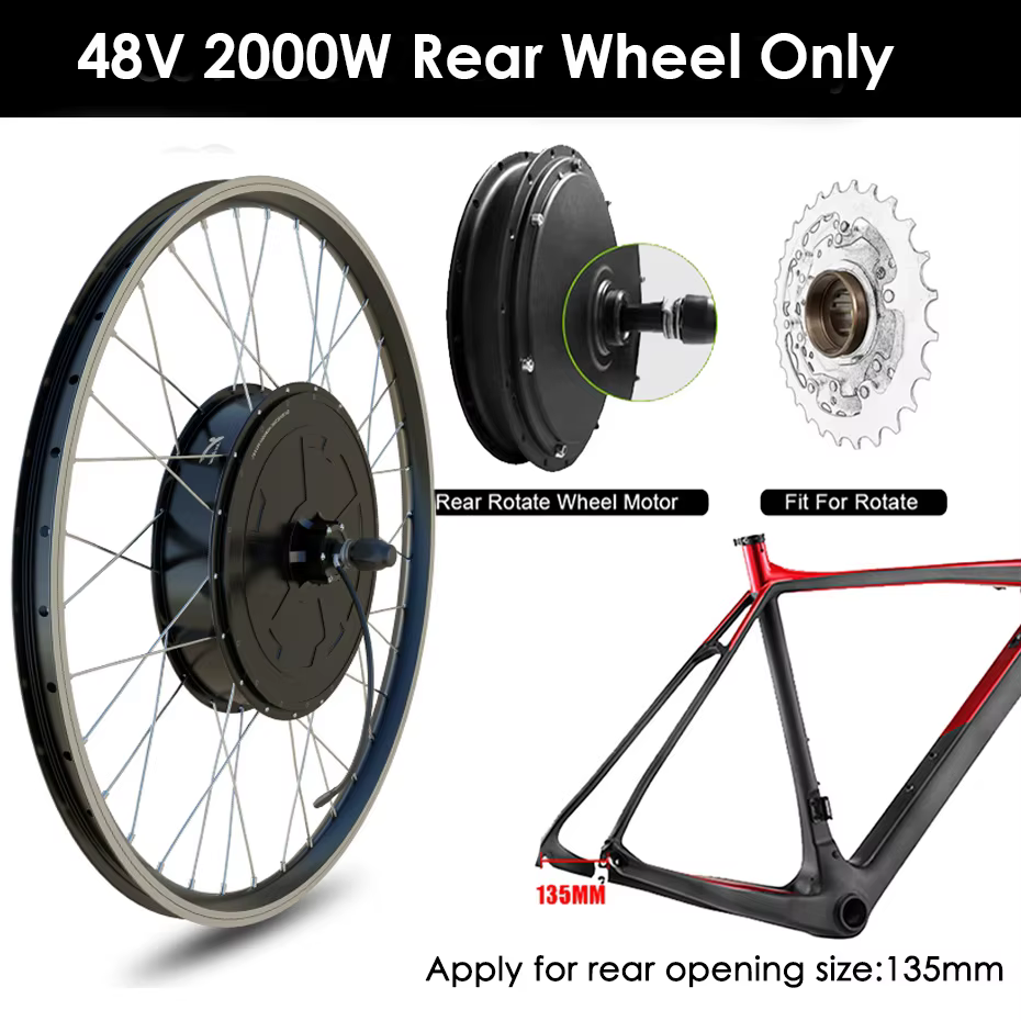 Kit de vélo électrique puissant 2000W 3000W avec moteur sans engrenage, batterie Hailong 48V 20Ah-30