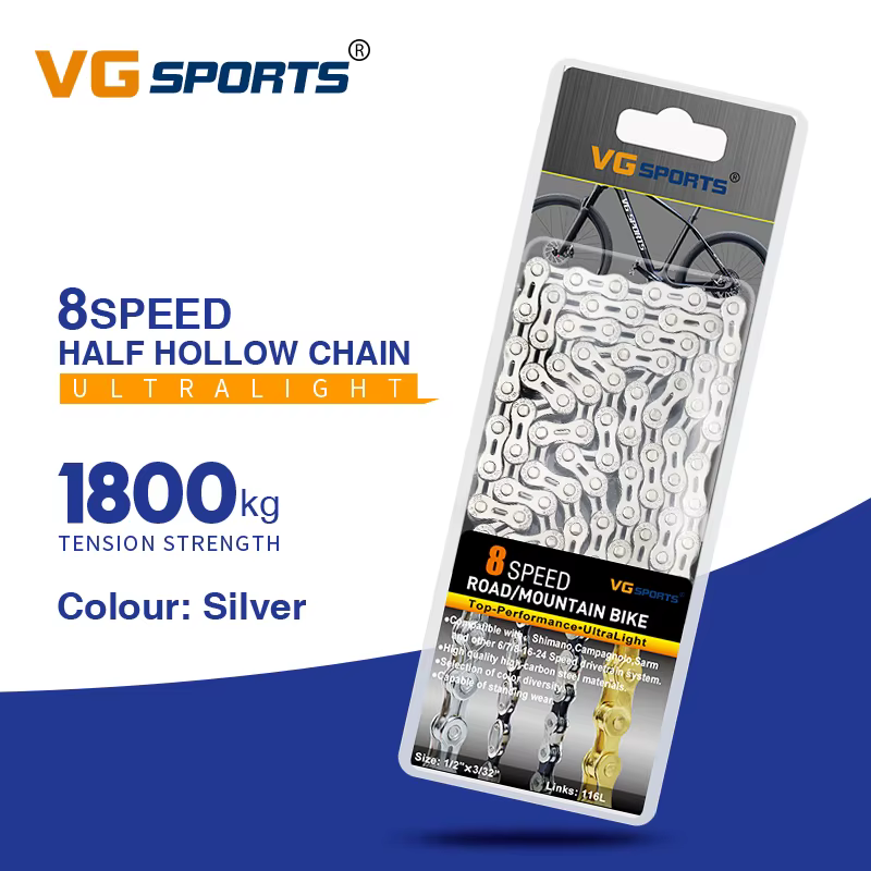 Chaîne de vélo VG Sports 8 9 10 11 12 vitesses, argent demi/plein creux ultraléger 116L 10s 11s 12 s