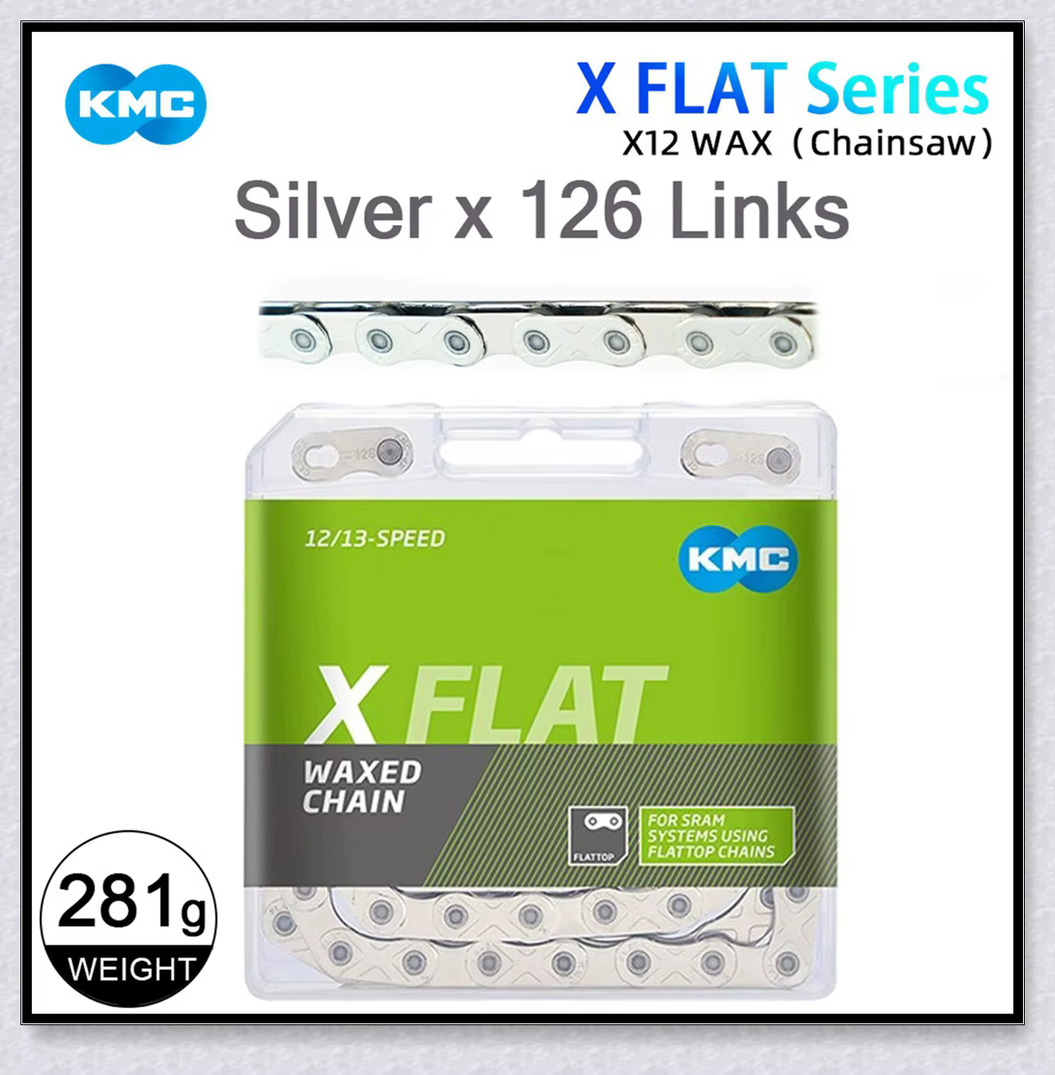 Chaîne VTT KMC X Flat 12S, chaînes de vélo de montagne à maillons plats, cirées, résistantes à la po