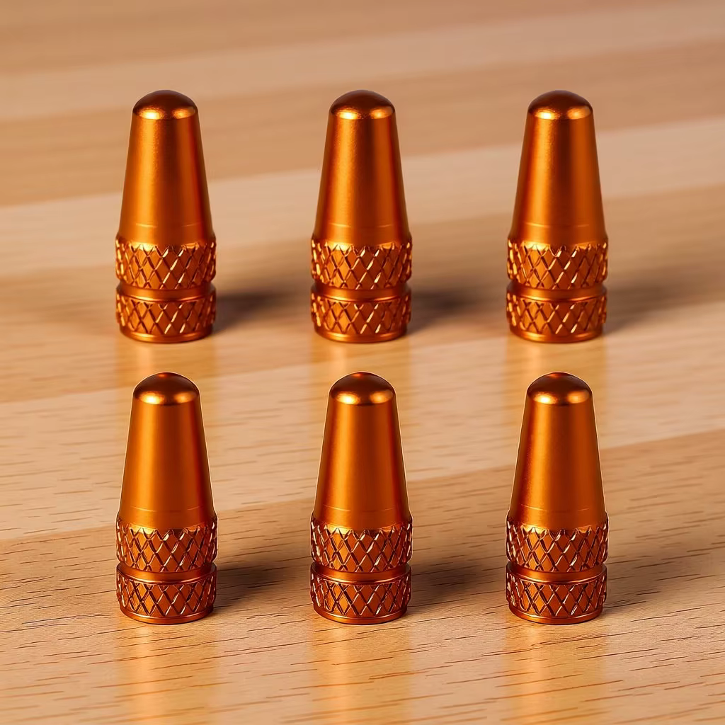 6 capuchons de valve de vélo orange de style français en alliage d'aluminium anodisé, anti-corrosion