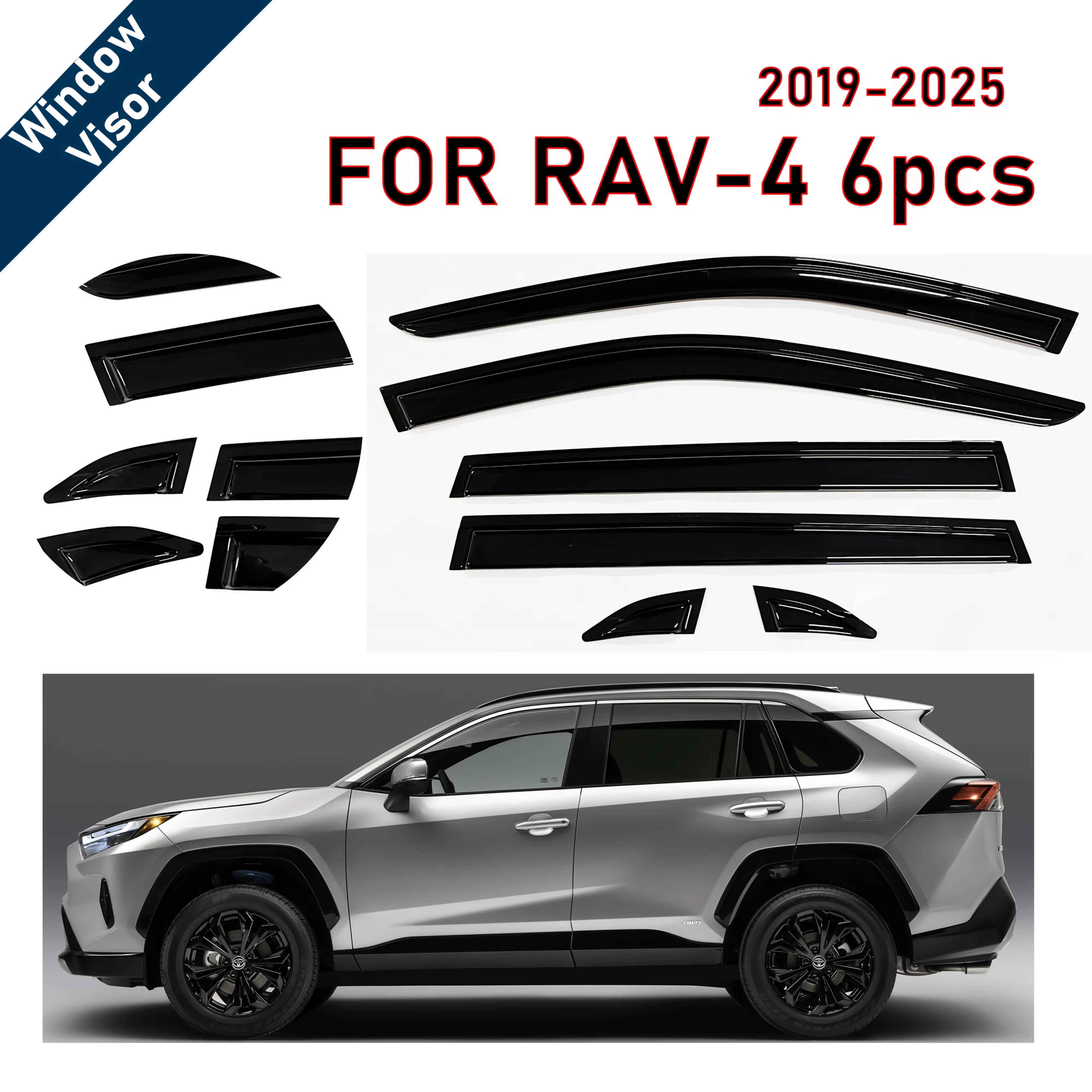 6 pare-soleil de fenêtre de voiture dernier modèle pour RAV4 Rav-4 2019-2025, pare-pluie de fenêtre,