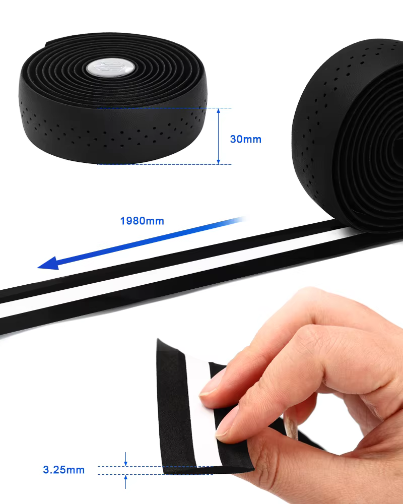 Bande de guidon de vélo en cuir PU perforé, respirant, souple, bande de guidon de vélo de route avec