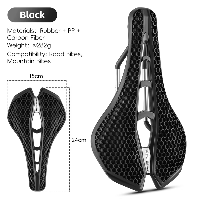WEST BIKING Selle de vélo de route 3D 150 mm, selle VTT confortable avec absorption des chocs, struc