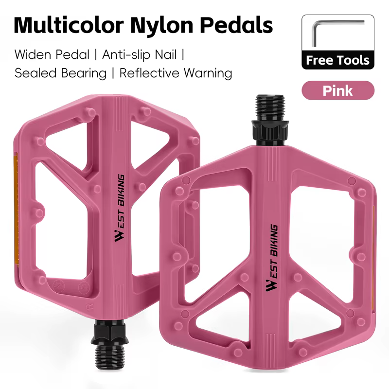 Pédales de vélo en nylon WEST BIKING, pédales de vélo de montagne et de route, roulement DU, multico