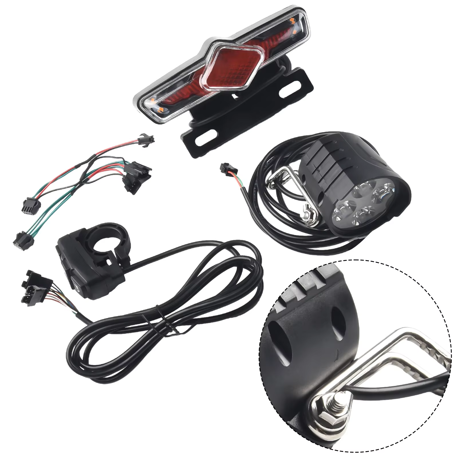 Kit de feux avant et arrière pour vélo électrique 12-72V, lampe de porte-bagages avec klaxon, phare,