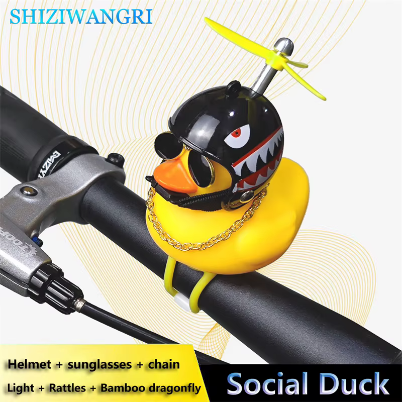 Canard jaune de dessin animé pour guidon de vélo, petit casque lumineux, lumière frontale brillante,