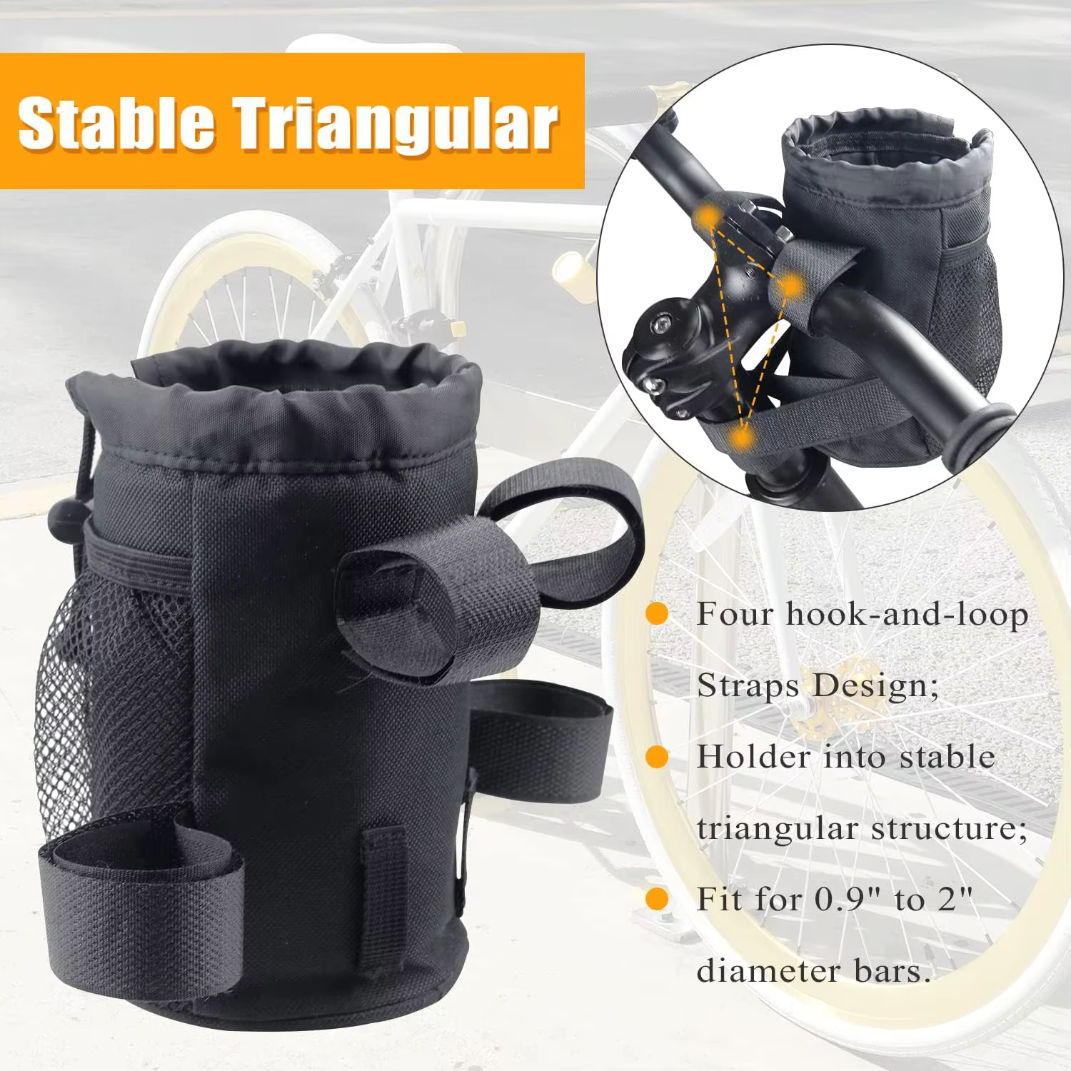 2in1 vélo guidon support pour téléphone vélo porte-bouteille d'eau maille poche universelle ajusteme