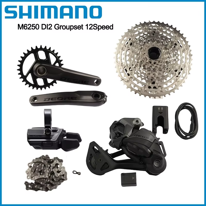 Groupe Shimano DEORE DI2 M6250 12 vitesses, comprenant SW-M6250-R/IR, RD-M6250-SGS, pédalier M6200 e
