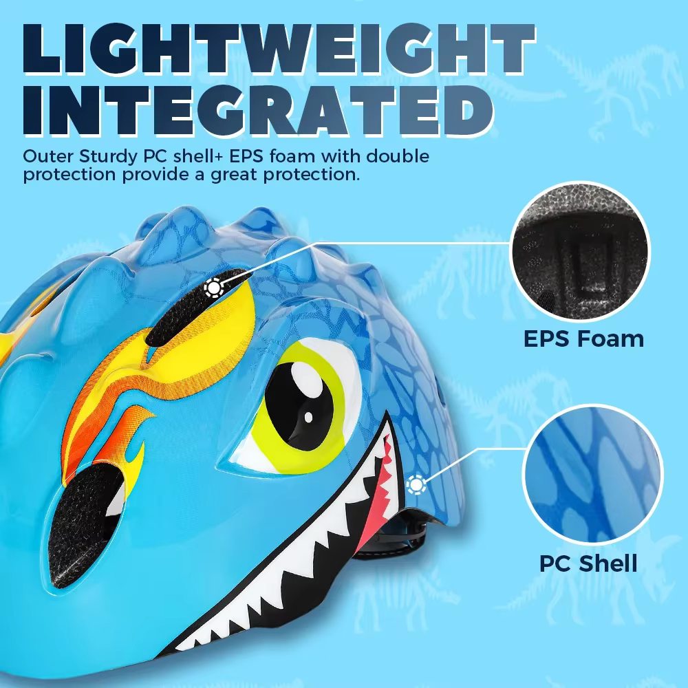 Casque de cyclisme dinosaure réglable – Rembourrage respirant pour les cyclistes d'équilibre et les