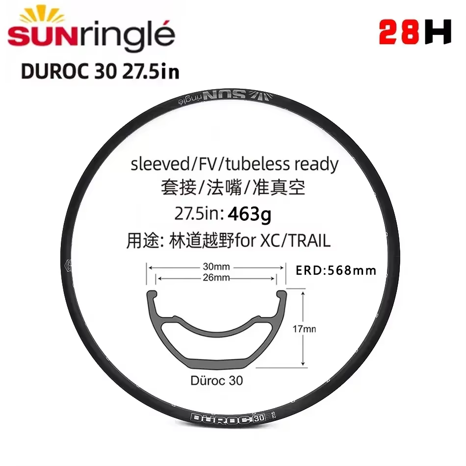 StalRingle DUROC-Jante de vélo en alliage d'aluminium, VTT, 27.5, 29 pouces, 28, 32 trous, XC, AM, F