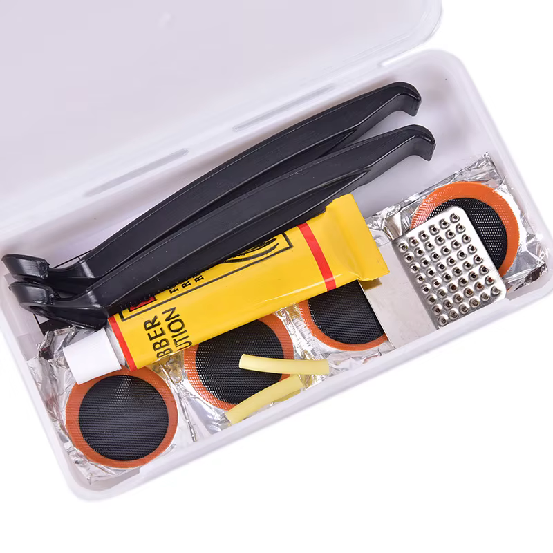 【M】 Kit d'outils de réparation de crevaison de vélo, Tube de pneu de vélo avec boîte adhésive de lev