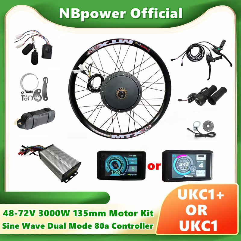 NBpower-Kit de motorisation de vélo électrique, roue motorisée, 135mm, 72V, 3000W, avec affichage UK
