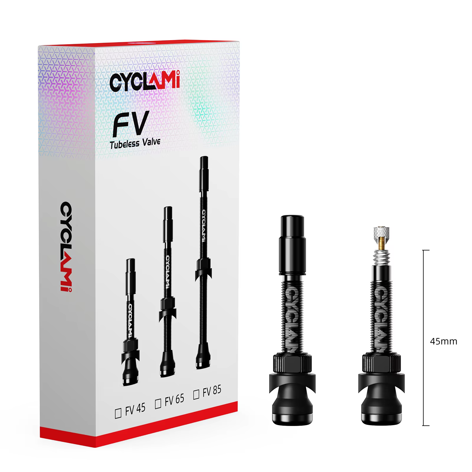 CYCLAMI – Valve Tubeless de vélo Presta FV 45/65/85mm, Valve ultralégère en alliage d'aluminium, acc