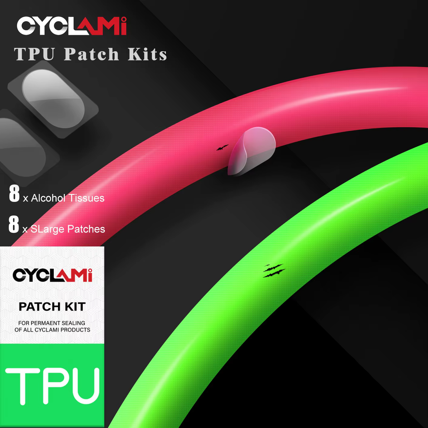 CYCLAMI Kit de Réparation d'outils de Patch de Patch de Pneu de Chambre à air de vélo 8 pièces Route