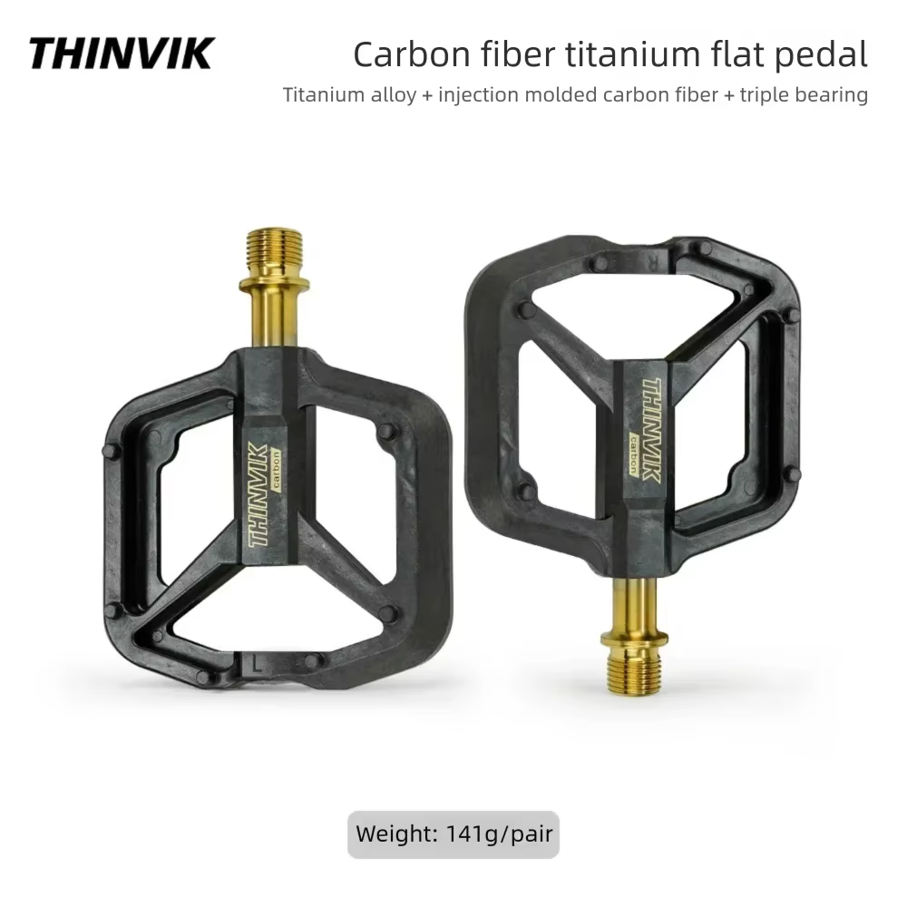 THINVIK Pédales de vélo plates ultralégères en fibre de carbone 141g avec axe en titane 3 roulements