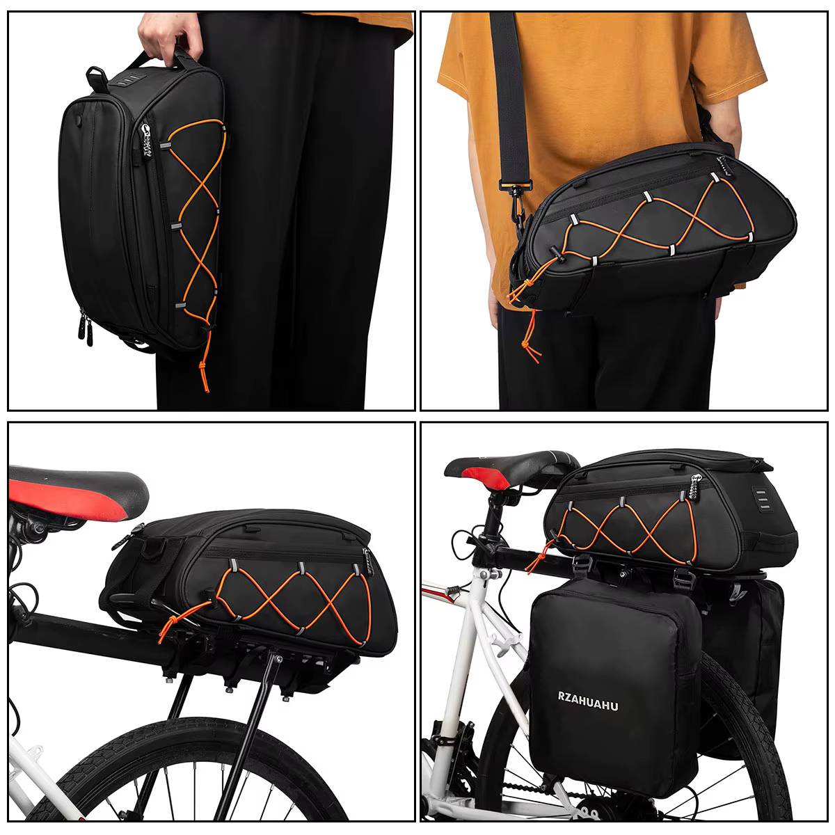 Sac de porte-vélo 3 en 1, sac de coffre étanche, sac de siège arrière de vélo, sac isotherme avec 2 