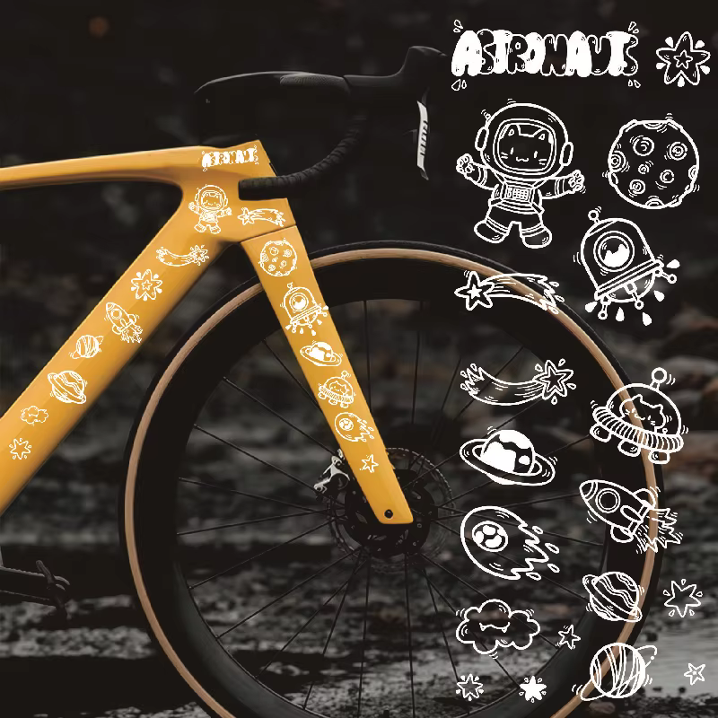 Autocollants de vélo graffiti astronaute spatial pour cadre de vélo, tube supérieur, dessin animé pl