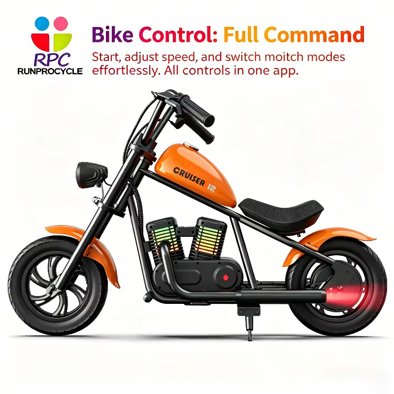 Mini moto électrique 24V, moto rétro contrôlée par application avec audio Bluetooth, cadre en acier 