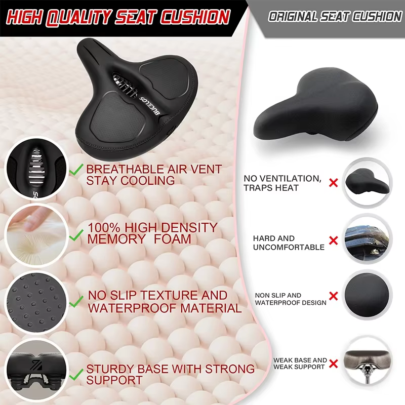 BUCKLOS selle de vélo surdimensionnée absorption des chocs élargir épaissir selle de vélo ergonomiqu