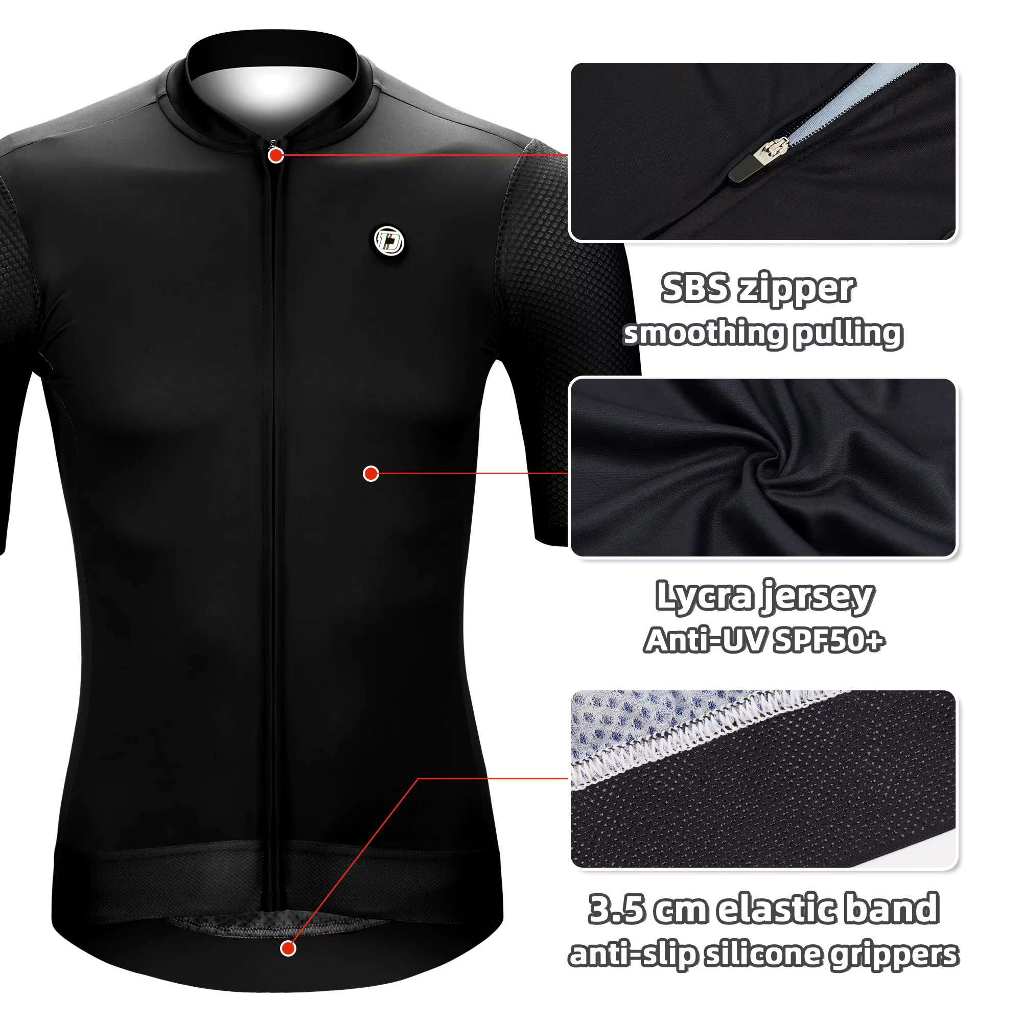 DAREVIE Maillot de cyclisme SPF 50 Anti-UV niveau d'entraînement coupe ajustée petite taille hommes