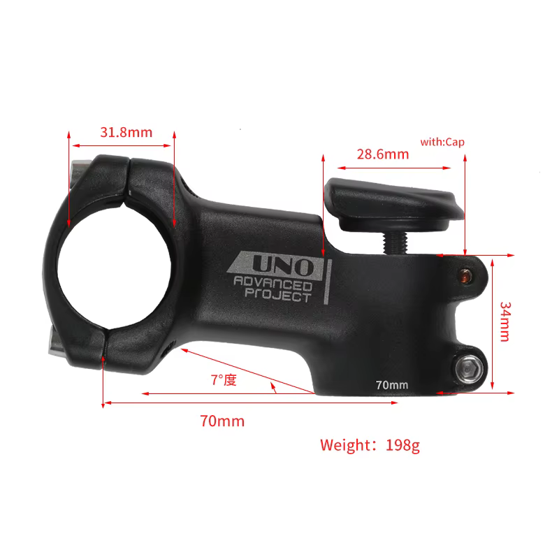Tige de vélo UNO 7 degrés tige de vélo de route vtt 31.8mm riser carré avec couvercle 70-120mm pièce