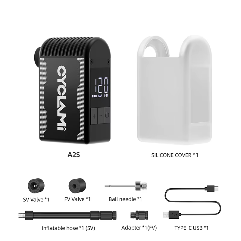 CYCLAMI A2S 120 PSI Mini pompe électrique Portable vélo sans fil gonfleur d'air Presta Schrader Valv